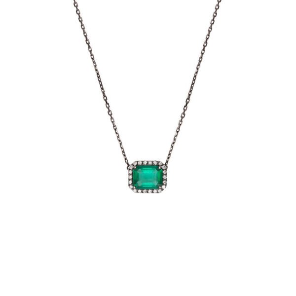 Colar Esmeralda Retangular Com Diamantes