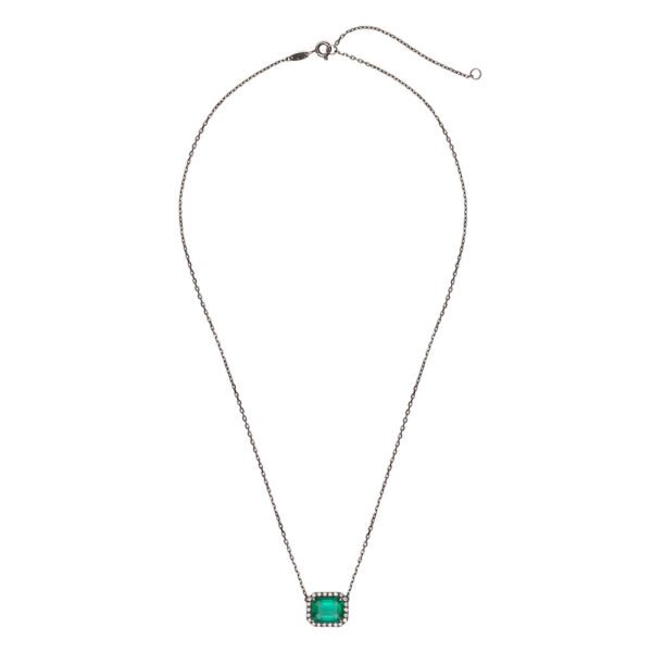 Colar Esmeralda Retangular Com Diamantes