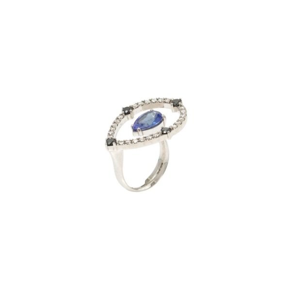 Anel Floating Tanzanita Ouro Branco