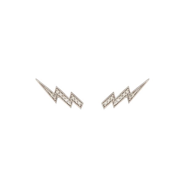 Brinco Bowie Ear cuff Diamantes Ouro Branco