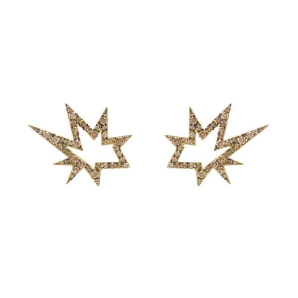 Brinco Supernova Ear cuff Diamantes Brown Ouro Amarelo