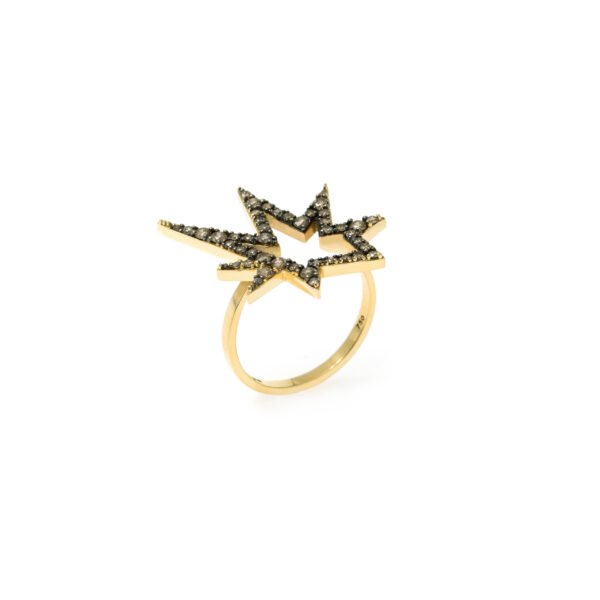 Anel Supernova Diamantes Brown Ouro Amarelo