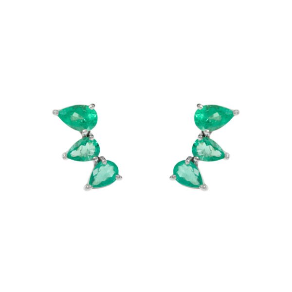 Brinco Ear Cuff Esmeraldas Gotas Ouro Branco