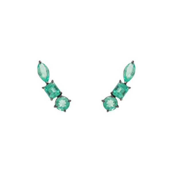 Brinco Ear Cuff Esmeraldas Ouro com Ródio Negro
