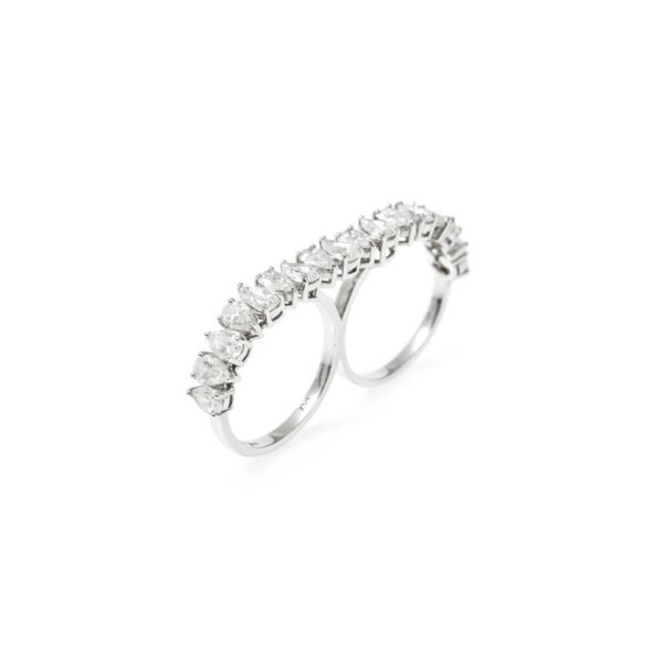 Anel Duplo Gotas Diamante Ouro Branco