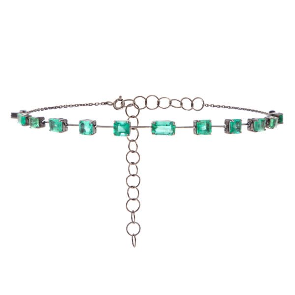 Colar Choker / Pulseira Riviera Esmeralda Ouro com Ródio Negro