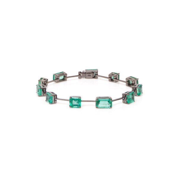 Alternative view of Colar Choker / Pulseira Riviera Esmeralda Ouro com Ródio Negro