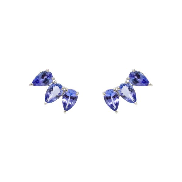 Brinco Ear Cuff Tanzanitas Gotas Ouro Branco