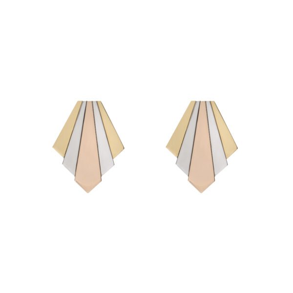 Brinco Art Deco Ouro Amarelo, Rosé e Branco