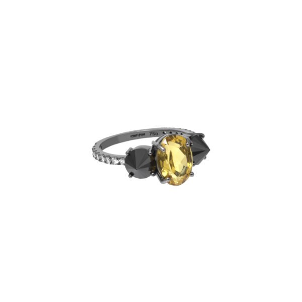 Alternative view of Anel Citrino, Diamantes Negros Spike e Diamantes