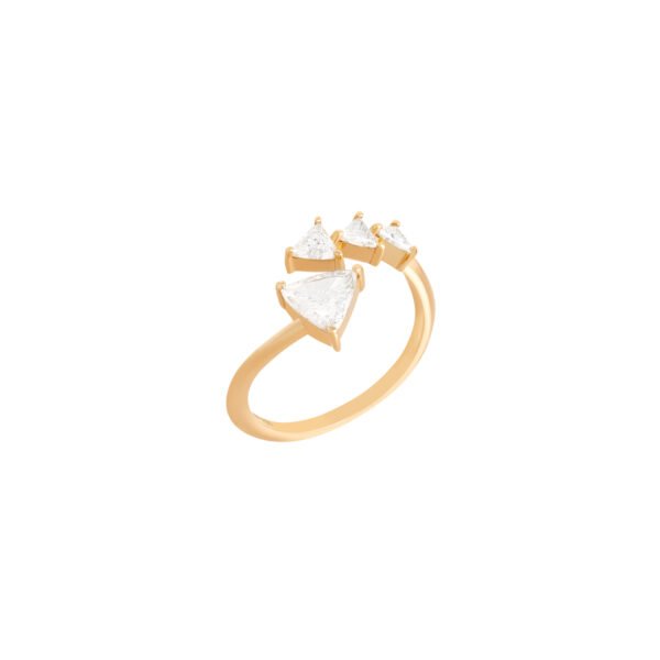 Anel Trillion Cut Diamantes Ouro Amarelo