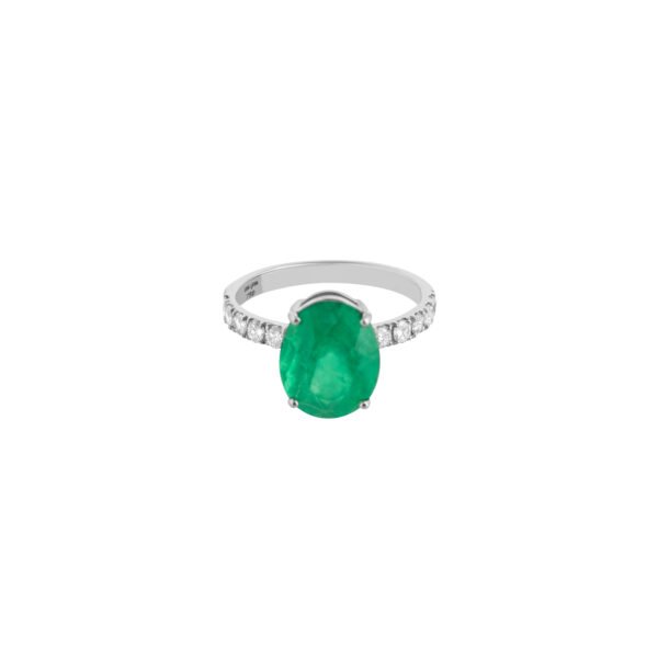 Alternative view of Anel Esmeralda Colombiana Oval e Diamantes
